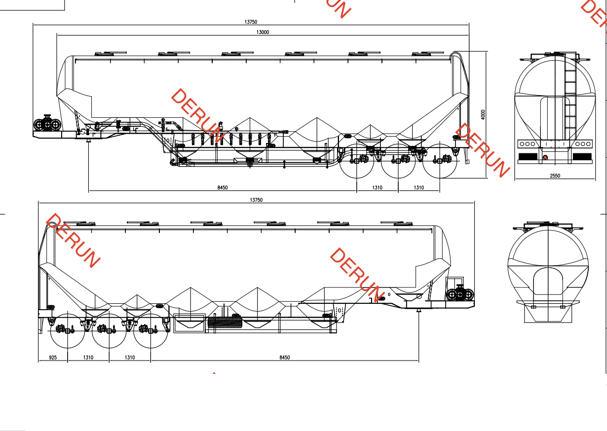56 CBM Sement Tankı Semi Trailerin rəsmləri